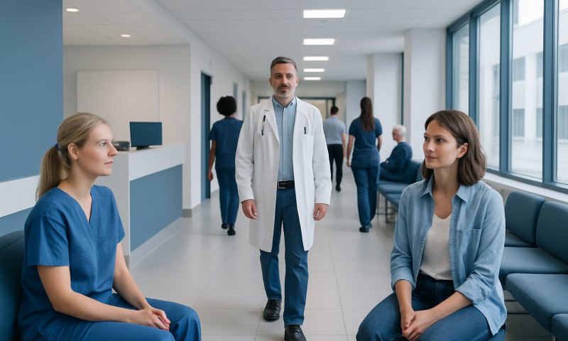 Is Broccoli and Cheese Healthy? Here Is What the Evidence Says 5 Doctors and nurses in a modern hospital corridor with patients and staff.