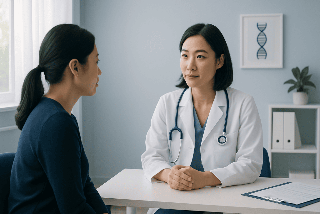 Doctor consulting with a patient in a modern medical office.