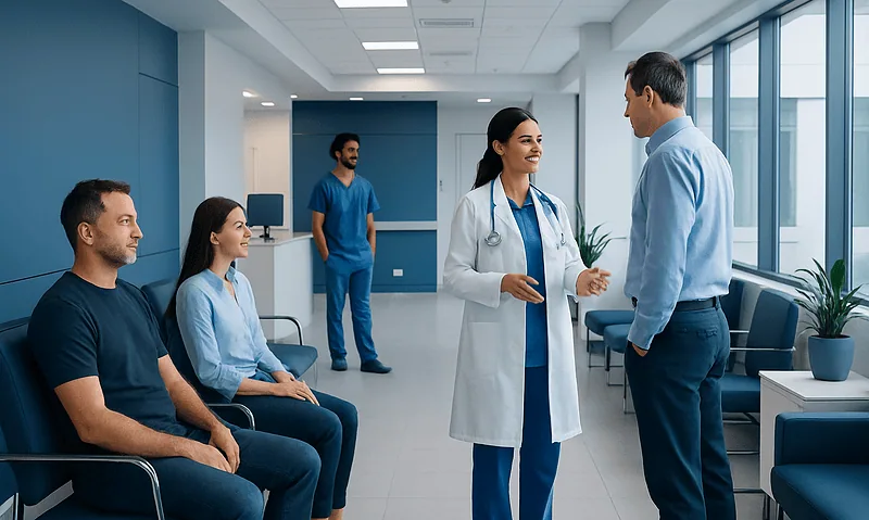 Medical consultation at Acibadem Hospital with healthcare professionals and patients.