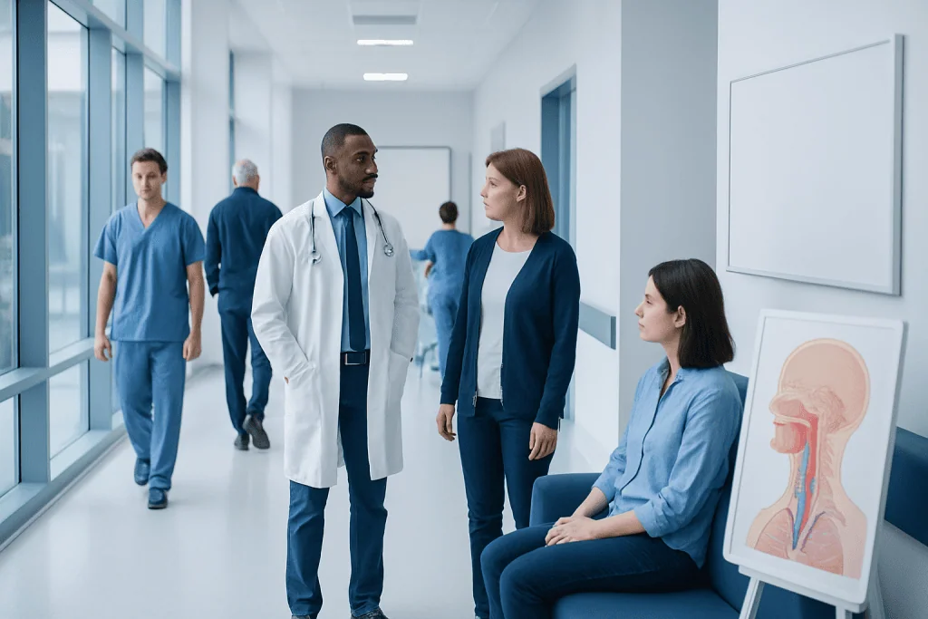 Laryngeal Nerve — Explained by Medical Evidence, Not Myths 1 Medical team discussing patient care in hospital corridor.