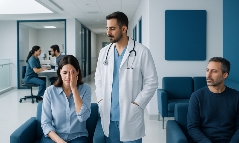 LASIK Eye Surgery Side Effects: What to Expect and How to Manage 5 Patient experiencing discomfort during eye consultation at Acibadem Hospital.