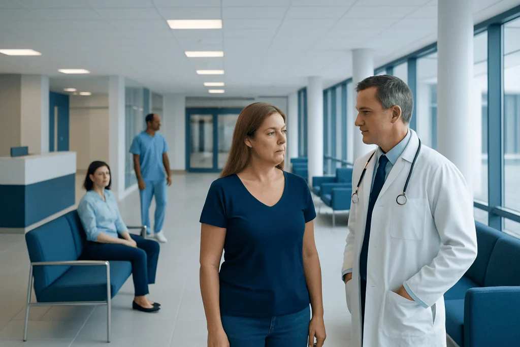 Liposuction Cost: What Patients Really Pay 1 Doctor consulting a patient in a modern hospital corridor.