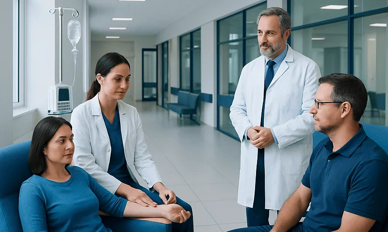 Macrocytic Anaemia Treatment: How It Works, Results and What to Expect 13 Doctor consulting with patients in a hospital corridor.