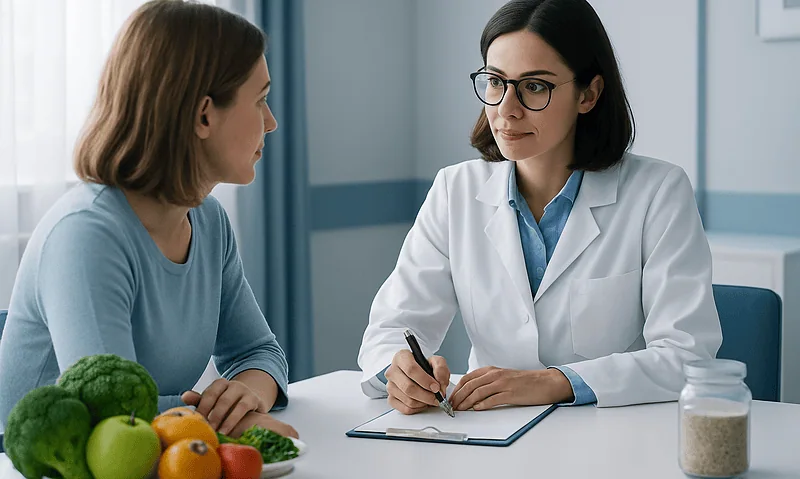 Blog 11 Doctor consulting a patient about health in a clinical setting.
