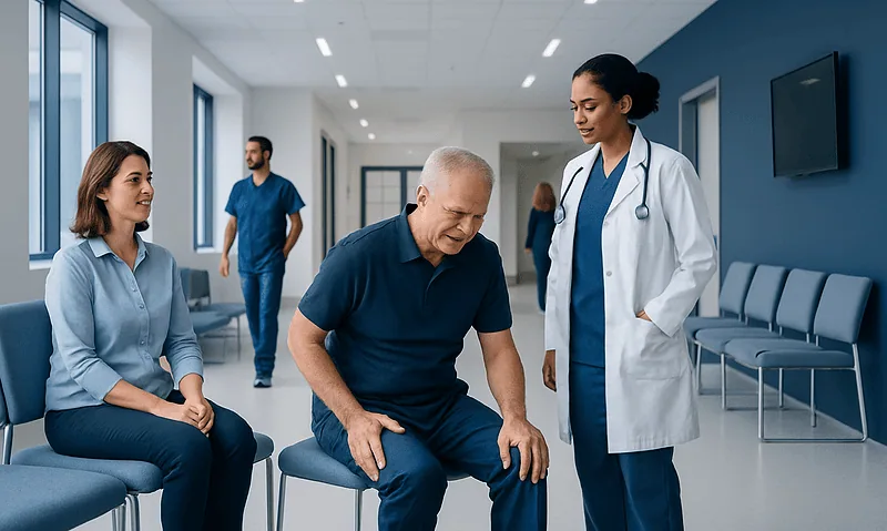 Magnesium for Joint Pain: When It May Help 6 Doctor examining a patient in a hospital corridor with medical staff nearby.