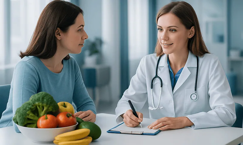 Doctor consulting with a patient about health and nutrition.