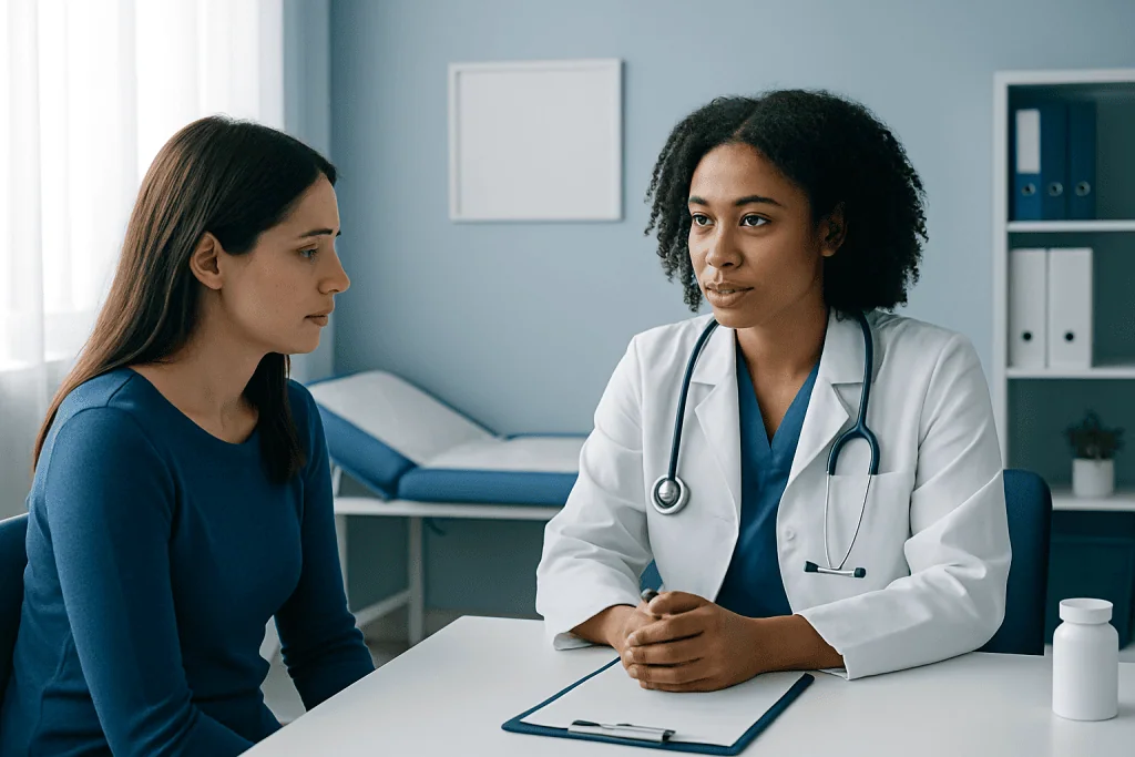 Doctor consulting with a patient in a medical office setting.