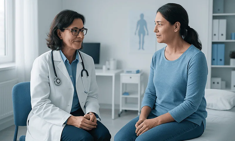 Doctor consulting with a patient in a medical office setting.
