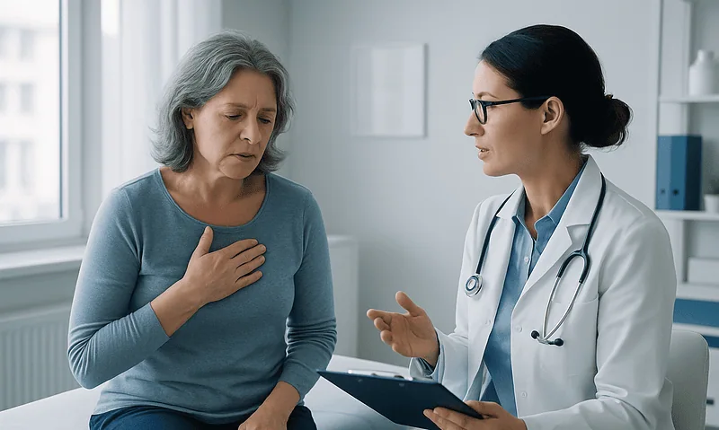 Doctor consulting with a middle-aged woman about menopause symptoms.