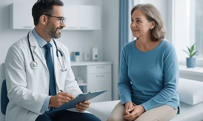 Doctor consulting with a patient in a medical office.
