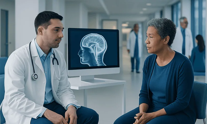Doctor consulting with a patient about neurosarcoidosis treatment options.