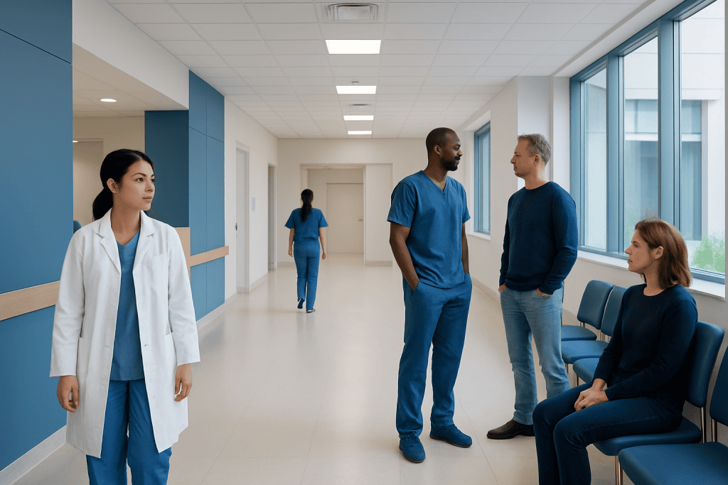 New Herpes Treatment: How It Works, Results and What to Expect 1 Medical staff and patients in a hospital corridor at Acibadem Hospitals Group.
