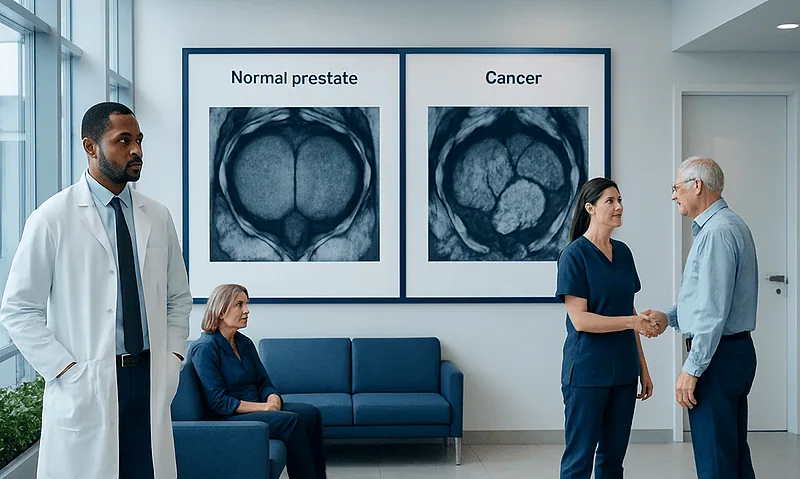 Comparison of normal prostate MRI and cancerous prostate MRI images.
