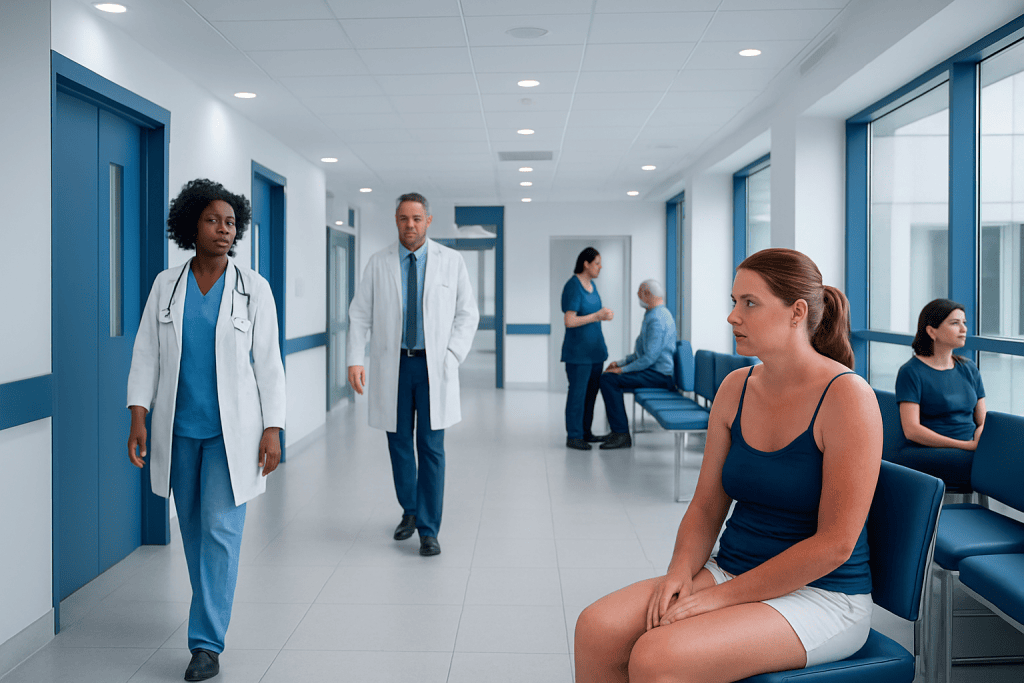 Noxzema for Sunburn — Explained by Medical Evidence, Not Myths 1 Patients waiting in a hospital corridor with medical staff nearby.