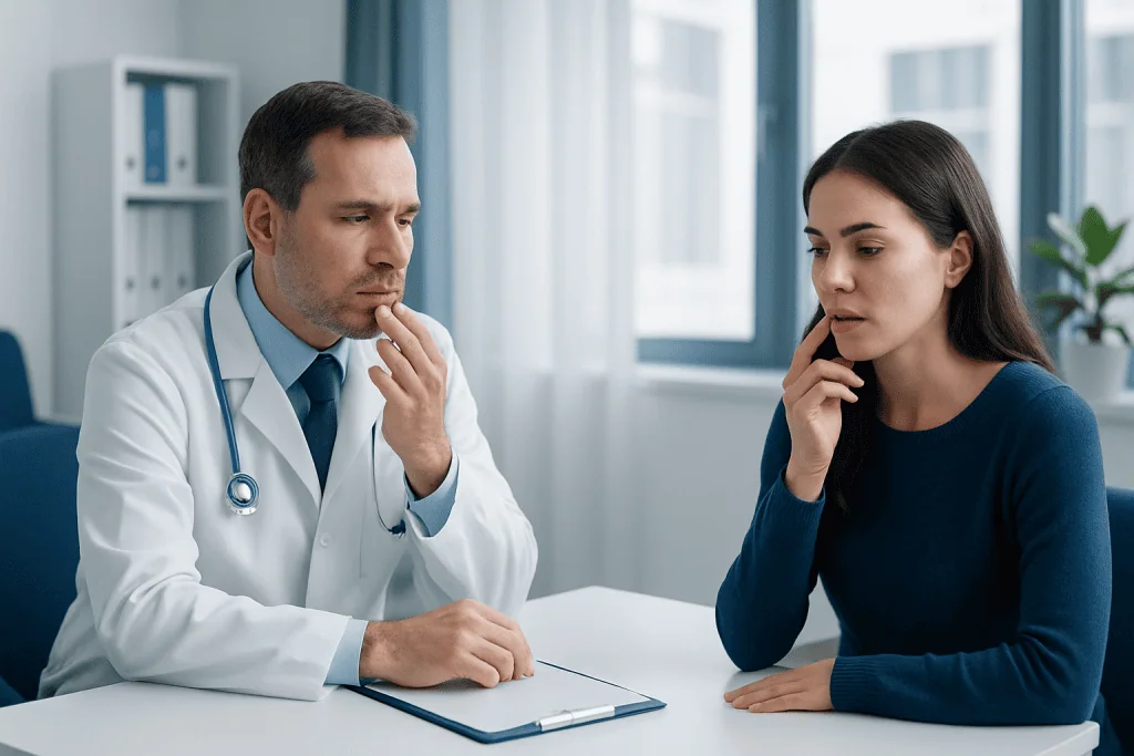 Doctor consulting with a patient in a medical office setting.