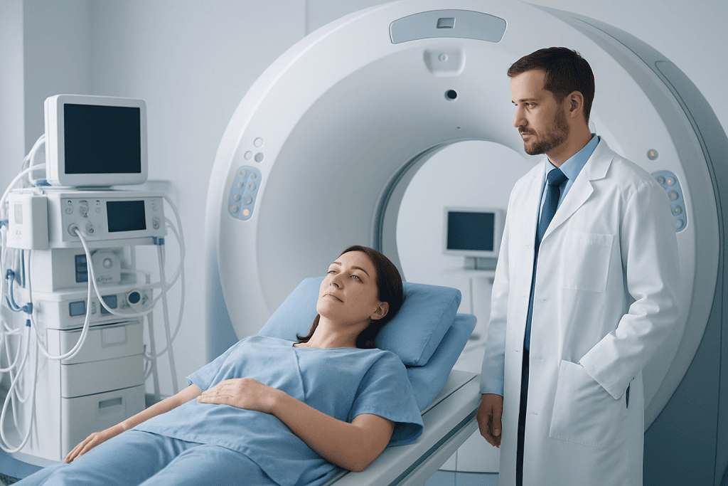 Patient undergoing MRI scan at Acibadem Hospital for advanced medical imaging.