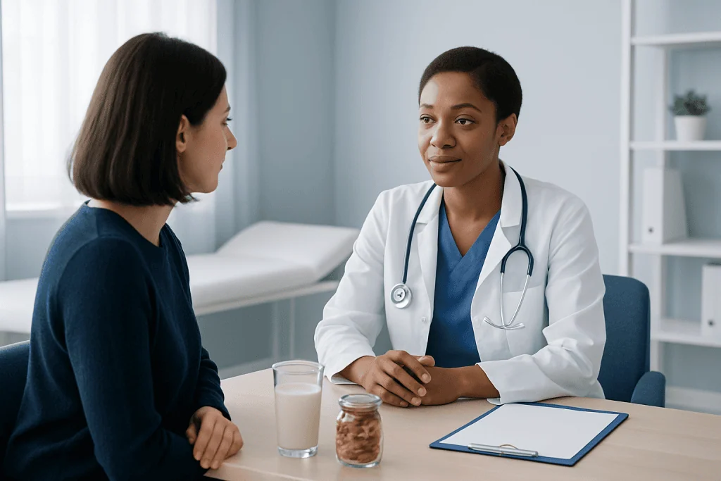 Doctor consulting with a patient in a medical office setting.