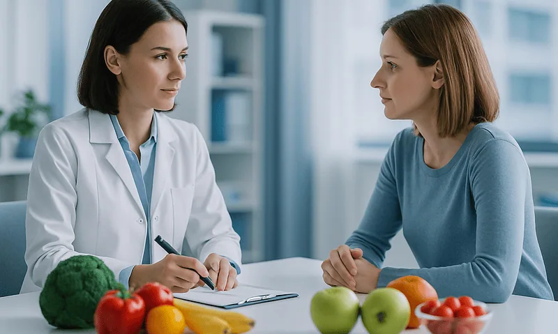 Doctor consulting with a patient about nutrition and health.