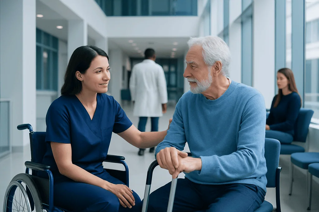 Occupational Therapy News: How It Works, Results and What to Expect 1 Nurse comforting elderly patient in hospital waiting area.