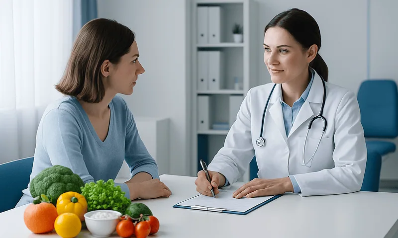 Doctor consulting with a patient about healthy eating and nutrition.