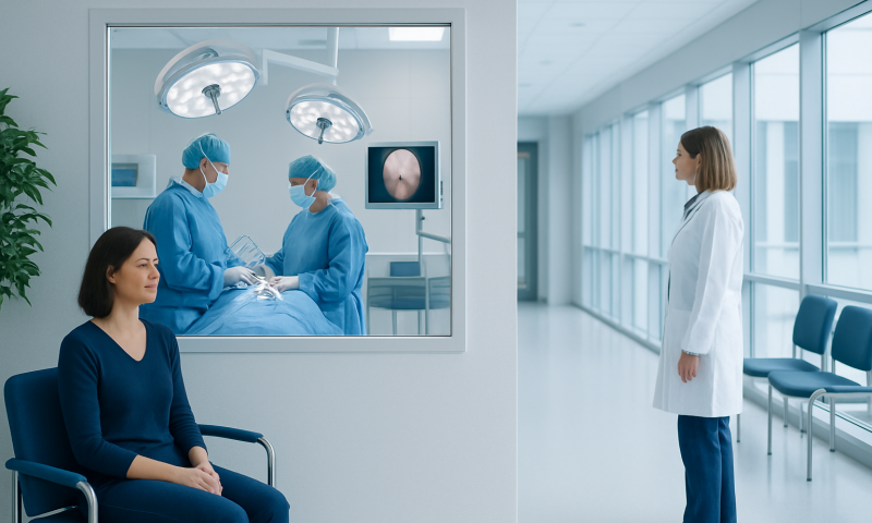 Patient in consultation with doctors during arthroscopy procedure at Acibadem Hospital.