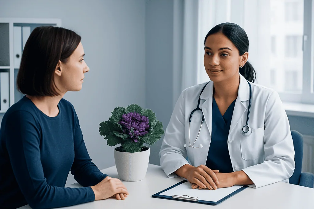 Doctor consulting with a patient in a modern medical office.