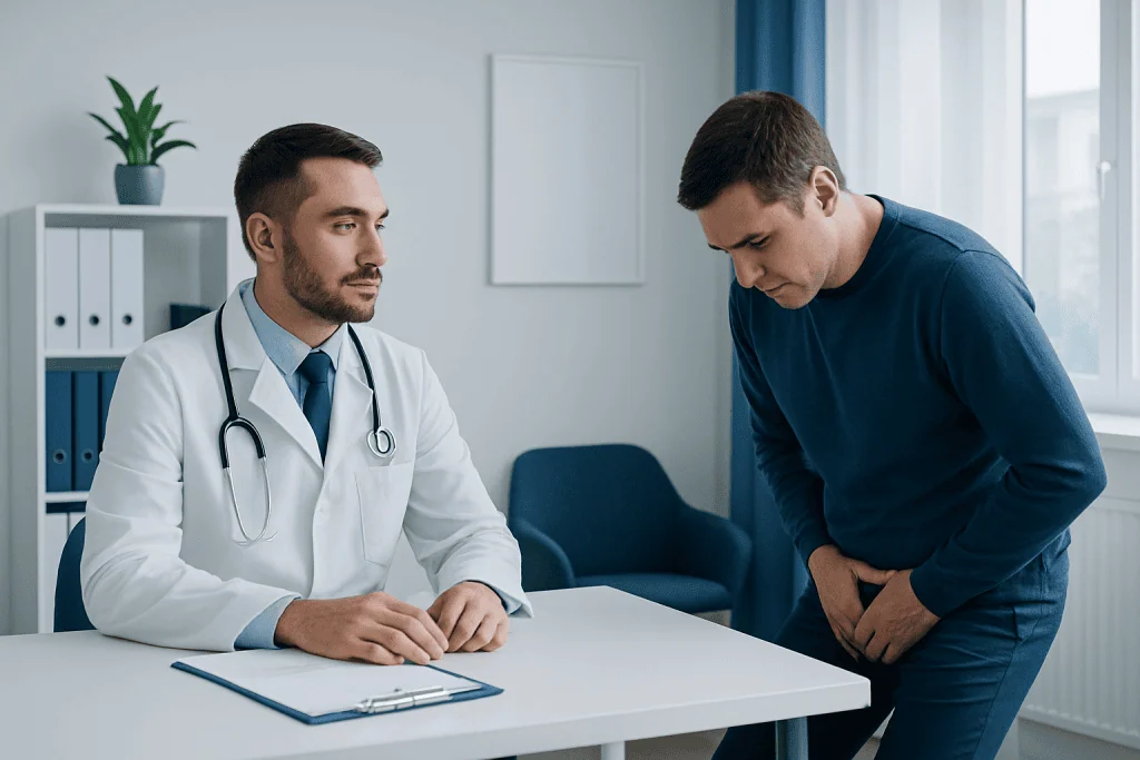 Doctor consulting with patient about urinary health and diabetes management.