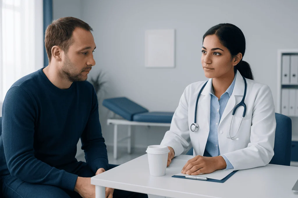 Doctor consulting with a patient in a medical office setting.