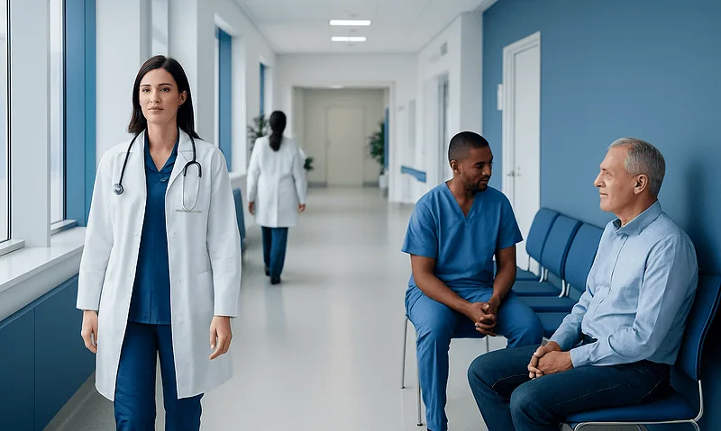Pulmonary Contusion: What Patients Need to Know 13 Medical professionals and patient in a hospital corridor.