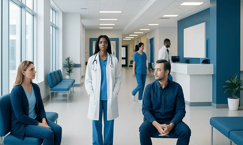 Fall Allergies: A Complete Medical Overview 11 Medical professionals and patients in a modern hospital corridor.