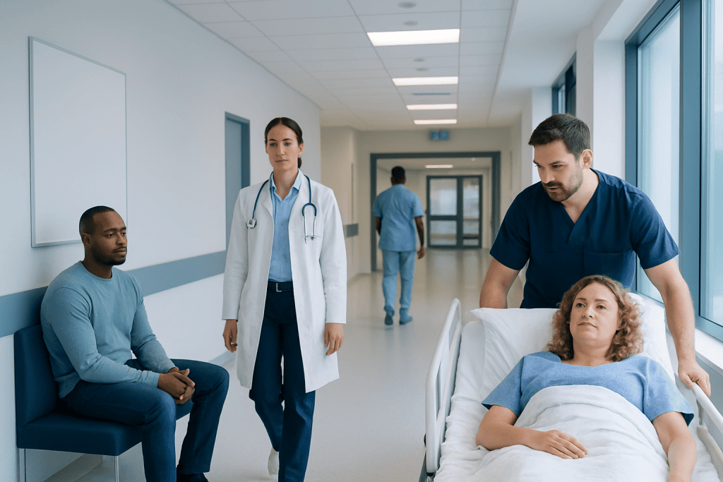 Acute Intoxication: What Patients Need to Know 1 Hospital scene with medical staff attending to a patient in a hospital corridor.
