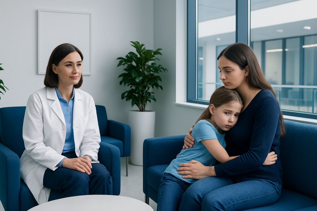 Cognitive Behavioral Therapy for Separation Anxiety: How It Works, Results and What to Expect 1 Child and mother in therapy session with psychologist at clinic.