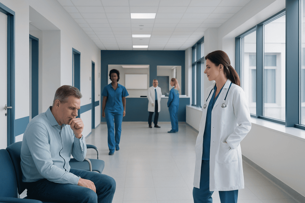 Can Coughing Release Gut Gas? Causes, Explanations, and Next Steps 1 Doctor consulting with a patient in a hospital corridor.