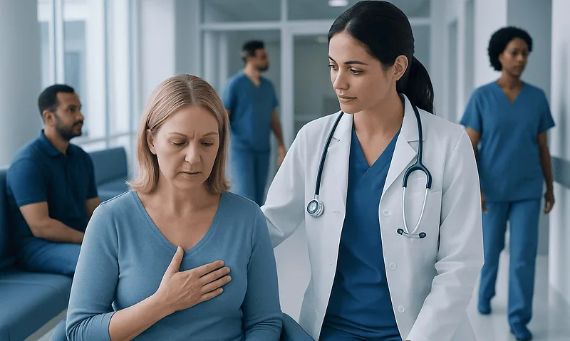 Doctor consulting with a patient in a hospital setting.