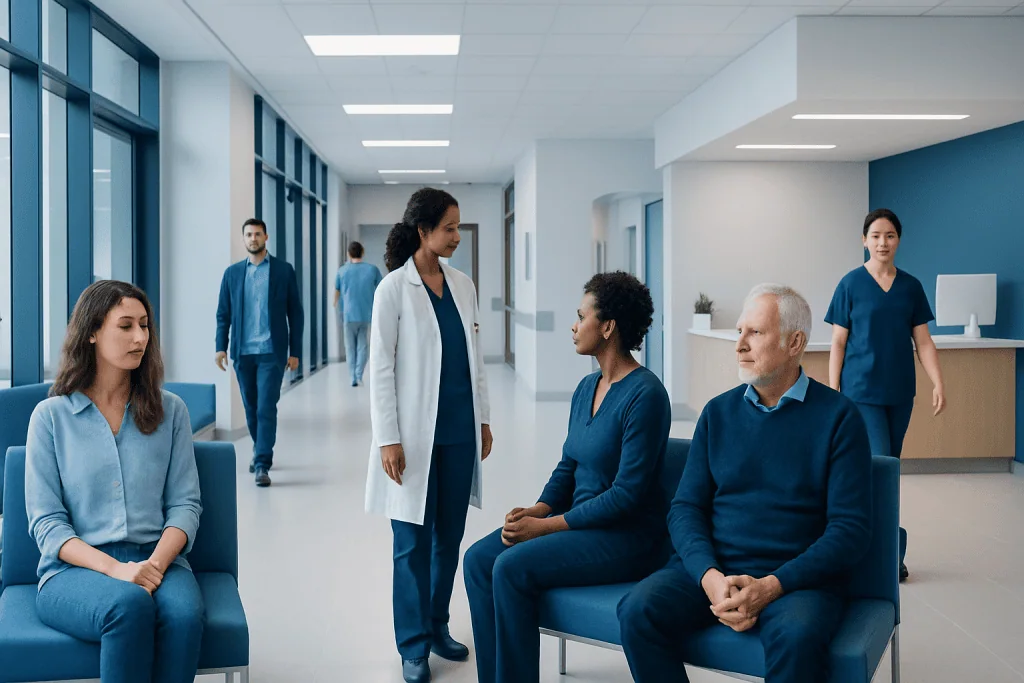 Does Wine Get You Drunk? A Doctor-Reviewed Answer 1 Hospital waiting area with patients and medical staff in a modern healthcare facility.
