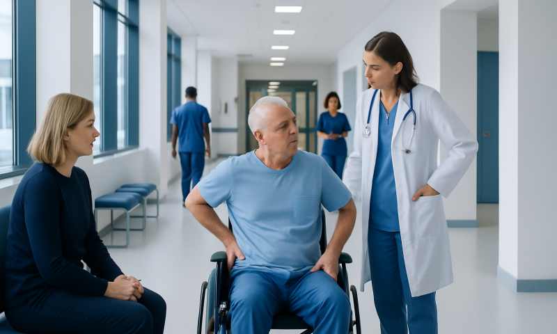 Dislocating Hip after Hip Replacement: Procedure, Recovery and Results 4 Hospital staff discussing patient care in a modern medical facility.