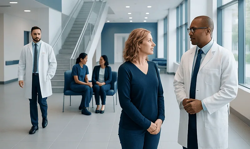 Kidney Cancer Specialist Fort Worth: An Evidence-Based Patient Guide 10 Medical professionals consulting in a hospital corridor with patients in the background.