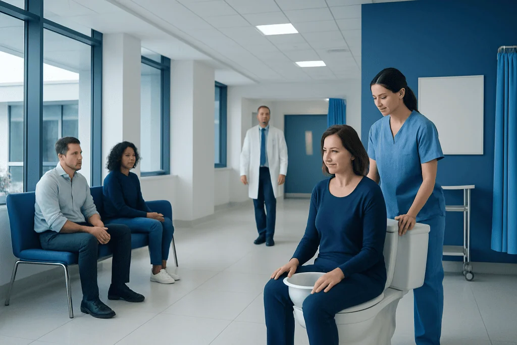 Sitz Bath Procedure: An Evidence-Based Patient Guide 1 Patient receiving a sitz bath in a hospital setting with medical staff present.