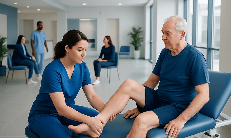 Physical therapy session for ankle rehabilitation at Acibadem Hospital.