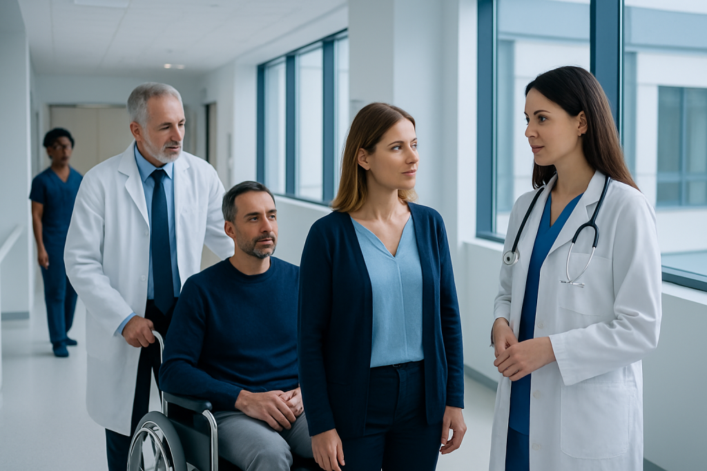 Autoimmune Hemolytic Anaemia Treatment: How It Works, Results and What to Expect 1 Medical team consulting with patient in hospital corridor at Acibadem Hospitals.