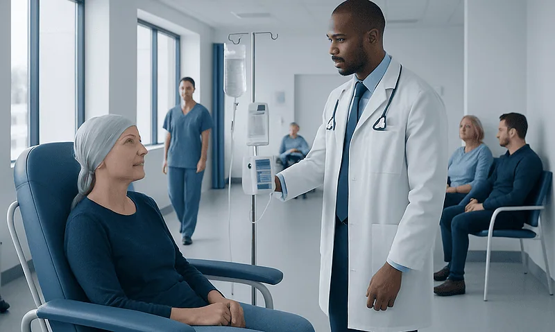 Doctor consulting with a patient in a hospital room at Acibadem Hospitals Group.