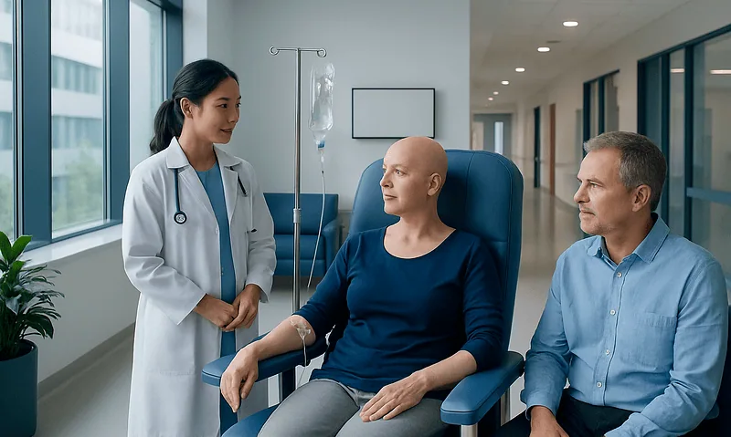 Patient receiving chemotherapy treatment at Acibadem Hospital.