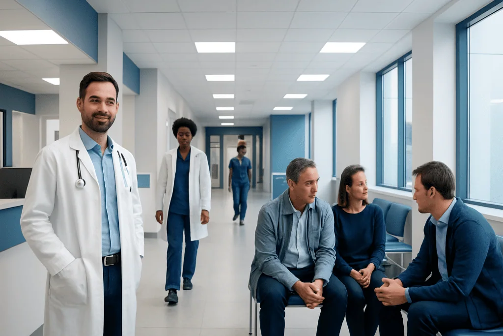 Executive Processing Disorder Treatment: How It Works, Results and What to Expect 1 Medical team and patients in a hospital corridor at Acibadem Hospitals Group.