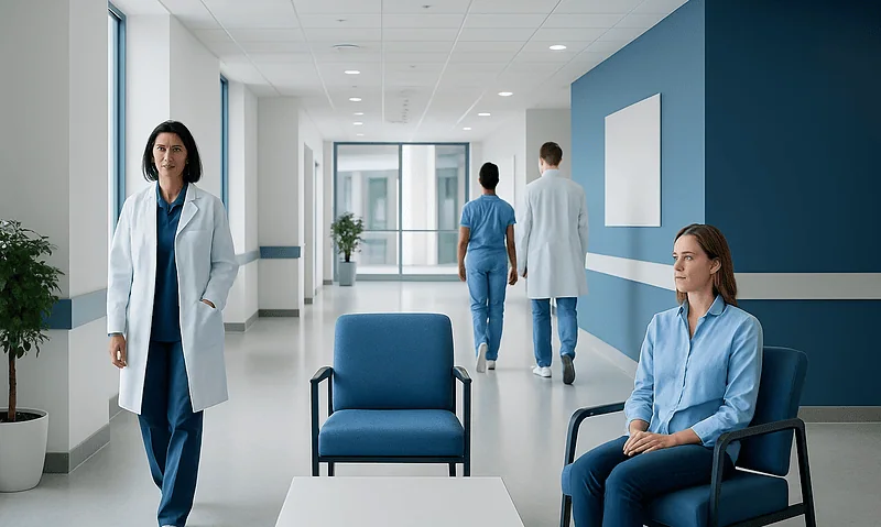 How Gamma Radiation Is Produced: How It Works, Results and What to Expect 5 Medical staff in hospital corridor with patient waiting area.