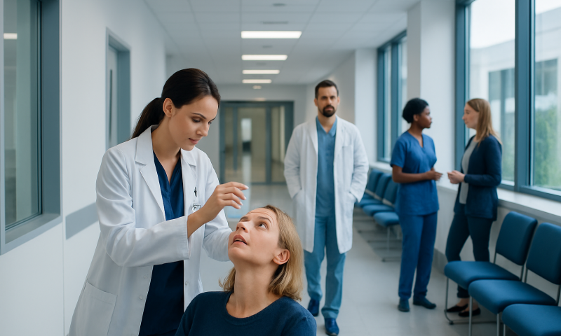 Hsv Eye Treatment: How It Works, Results and What to Expect 12 Medical professional examining a patient's eye in a hospital corridor.
