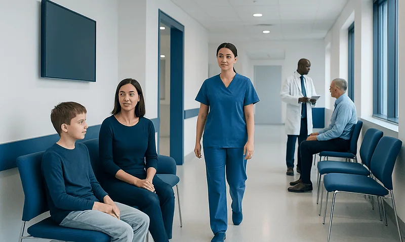 Intensive Feeding Therapy: How It Works, Results and What to Expect 4 Healthcare professionals and patients in a hospital corridor.