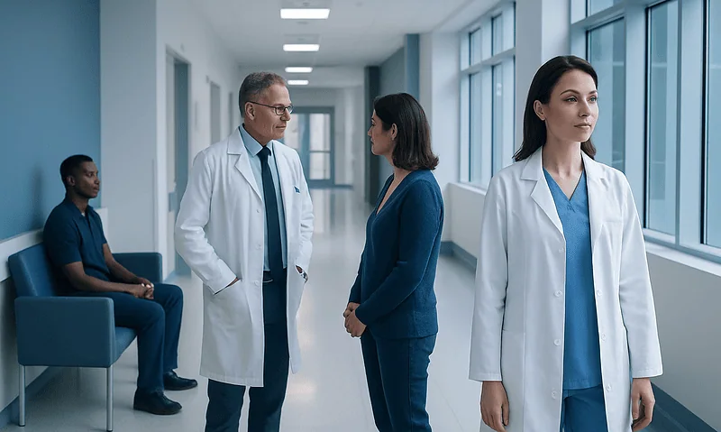 How Long Does Lexapro Stay in Your System? Here Is What the Evidence Says 6 Medical professionals and patient in hospital corridor.