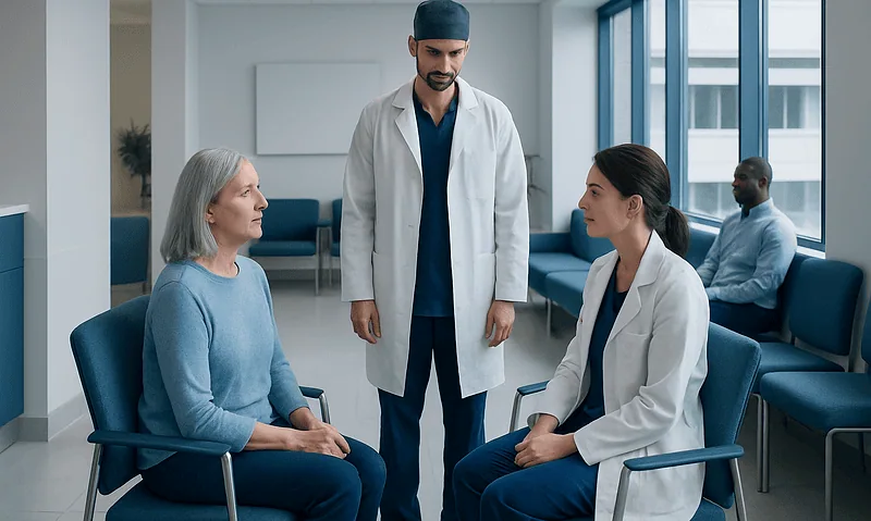 Medical consultation at Acibadem Hospital with healthcare professionals and patient.