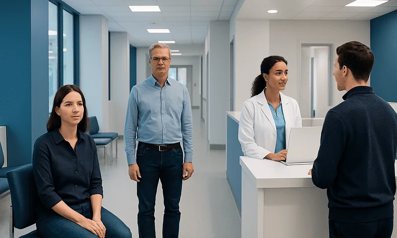 Medical consultation at Acibadem Hospital with healthcare professionals and patient.