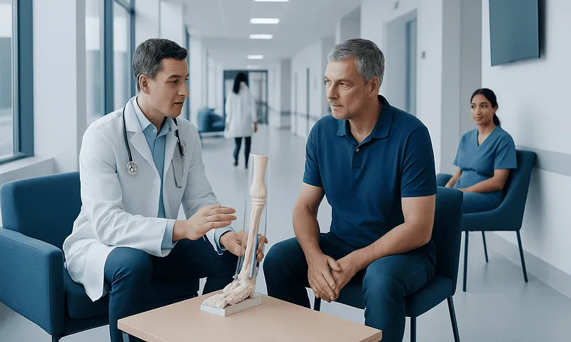 Nerve Damage Treatment in Leg: How It Works, Results and What to Expect 4 Doctor explaining leg nerve anatomy to patient in hospital.